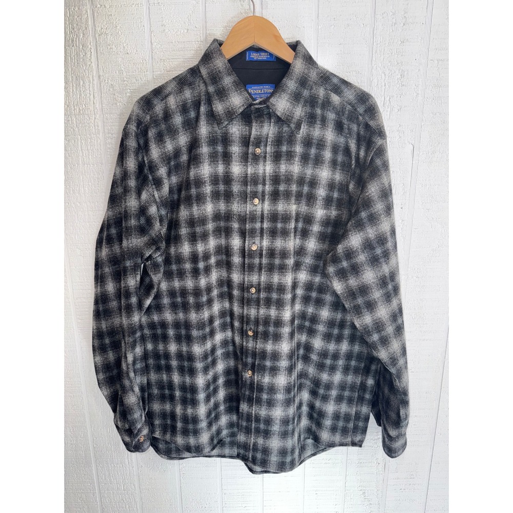 Pendleton Lodge Shirt Mens Grey Black Plaid 1957 Archive Wool Button Up XL